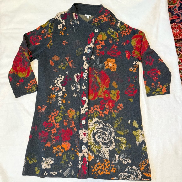 J. Jill Multicolor Floral Heavy Knit Wool Alpaca Blend Longline Cardigan Size 3X - Picture 7 of 12
